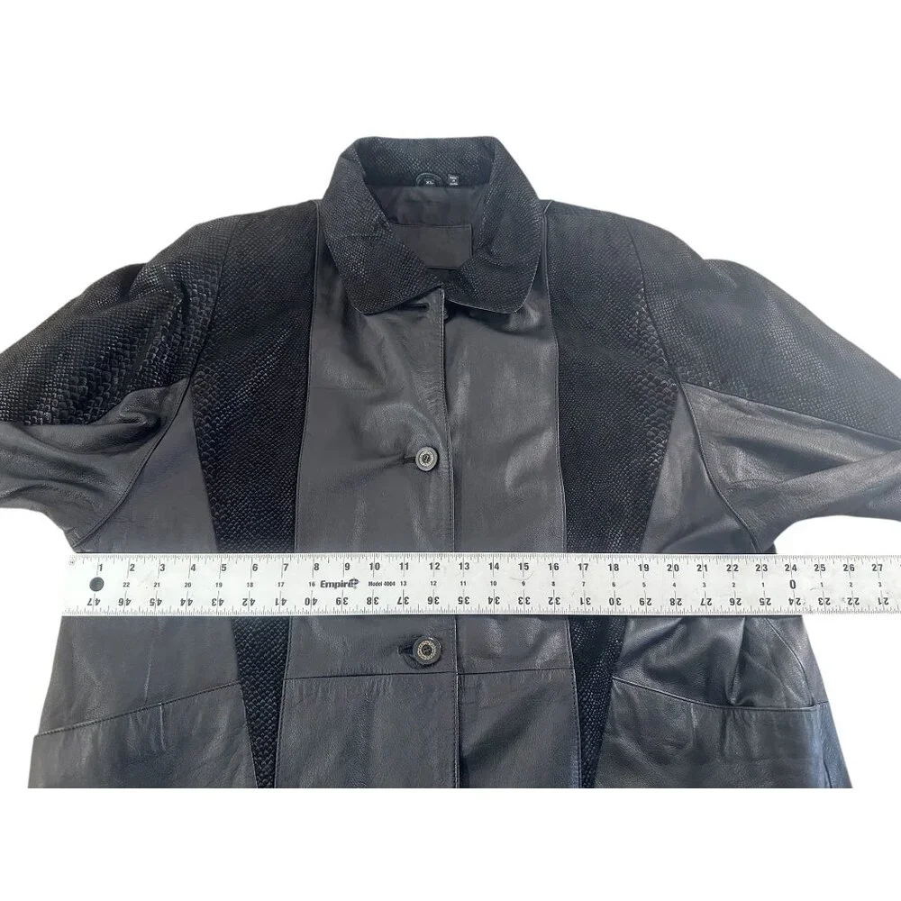 Jaqueline Ferrar Vintage Retro Leather Jacket Coat XL Black Button Down Western